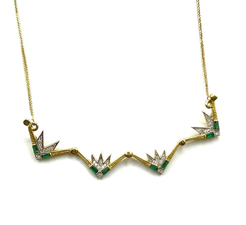 14K Gold Diamond & Emerald Star Of Bethlehem Opening Magnetic Necklace